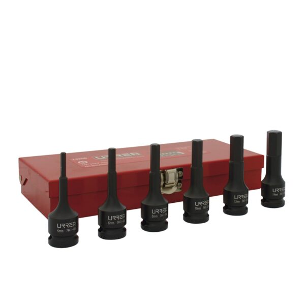 74250 Juego de dados de impacto con punta hexagonal metricos cuadro de 1/2", 6 piezas Urrea