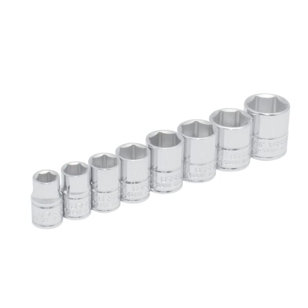 S02HS Juego de dados cuadro de 3/8", 6 puntas, en pulgadas en riel, 8 piezas Urrea