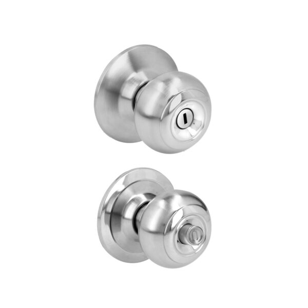 24POP Pomo cilindrico ovalado funcion baño, acero inoxidable, llave estandar, blister Prolok