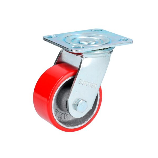 RP10G Rodaja de fierro con poliuretano rojo giratoria 4" Surtek