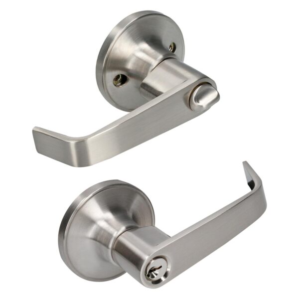 22MA Manija tubular plana funcion entrada y recamara, niquel satinado, llave estandar, blister Lock