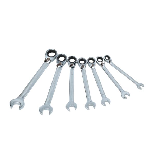 100575 Juego de llaves combinadas pulido espejo de matraca reversible metricas, 7 piezas Surtek