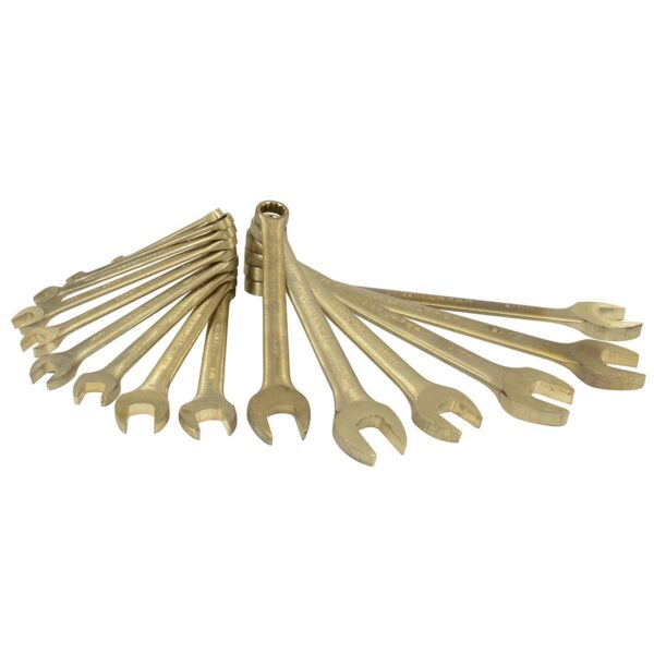UH1200FM Juego de llaves combinadas de bronce-aluminio antichispa metricas, 12 puntas, 15 piezas Urr