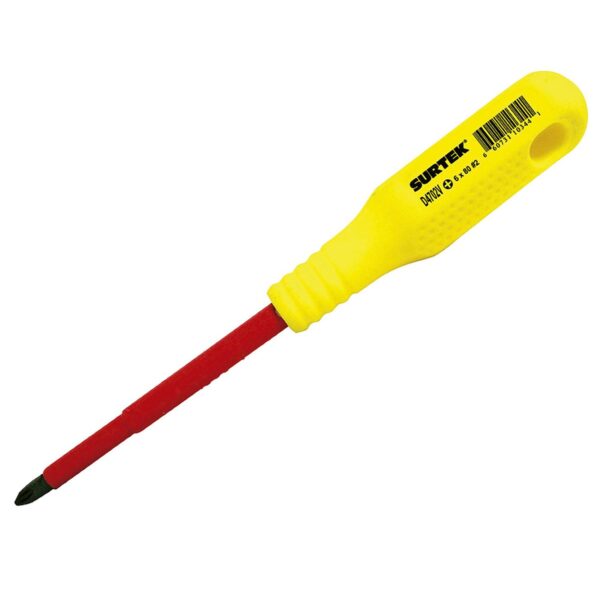 D402V Destornillador con mango amarillo dielectrico, punta Phillips 1000 V #2 x 4" Surtek