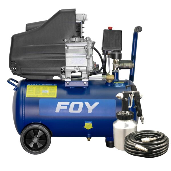 COMP325K Compresor de aire electrico lubricado 25 Lt 1.5 HP 127 V con pistola y manguera Foy