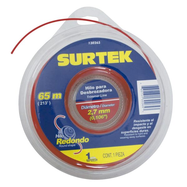 130265 Nailon para desbrozadora doble blister, 2.7 mm x 65 m Surtek