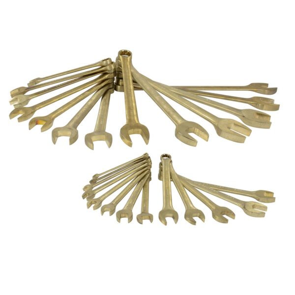 UH1200QM Juego de llaves combinadas de bronce-aluminio antichispa metricas, 12 puntas, 26 piezas Urr