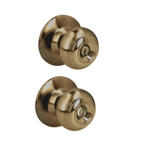 28POP Pomo cilindrico ovalado funcion entrada, laton antiguo, llave estandar, blister Prolok