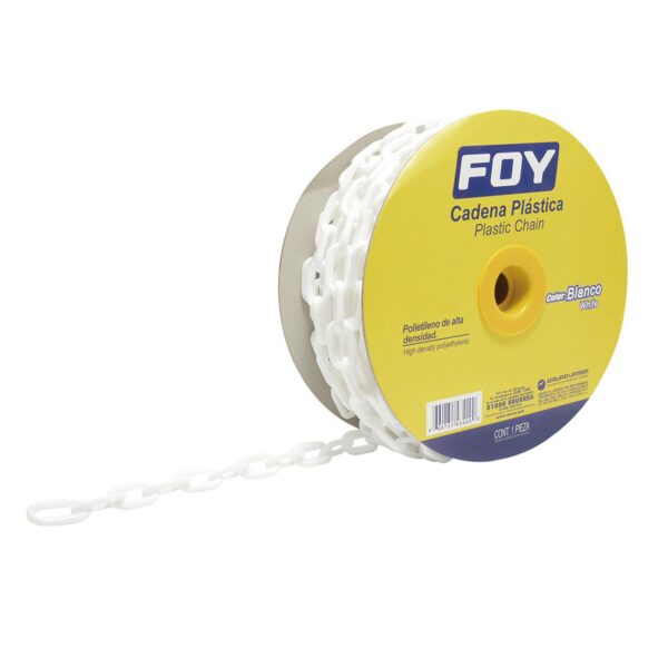 143420 Cadena plastica calibre 6 mm de 25 m, color blanco Foy