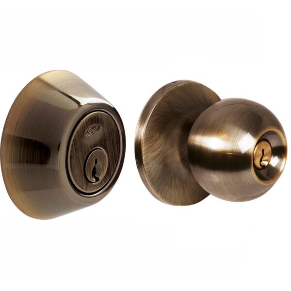 12CB Combo de pomo tubulares de bola funcion doble, laton antiguo, llave estandar, blister Lock
