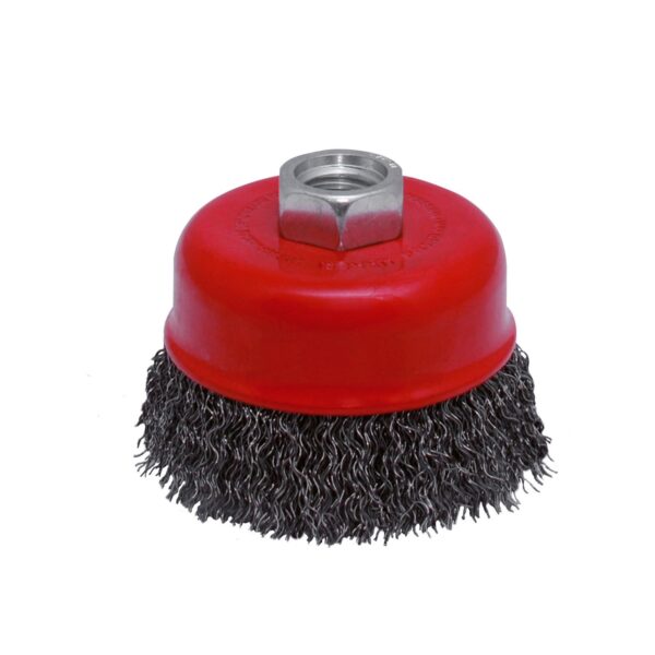 C823 Carda copa ondulada alambre grueso 5" x 0.50 mm con rosca M14 Urrea