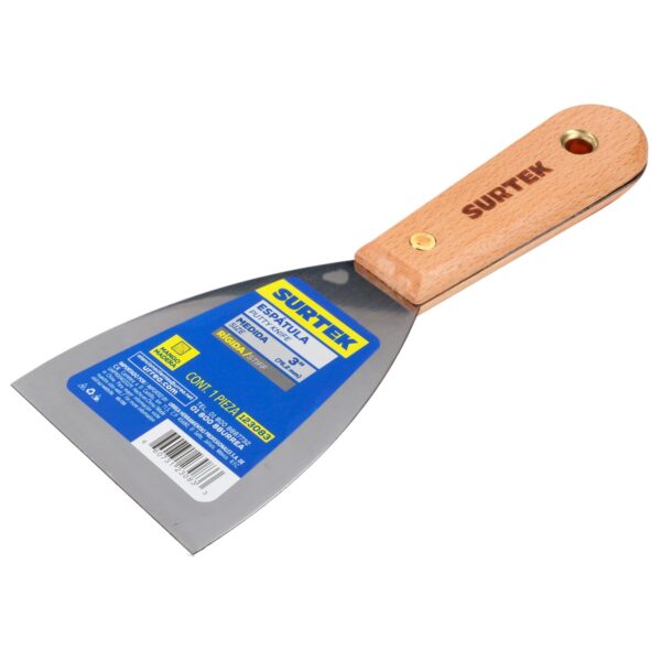123083 Espatula rigida de acero de alto carbon con mango de madera 3" Surtek