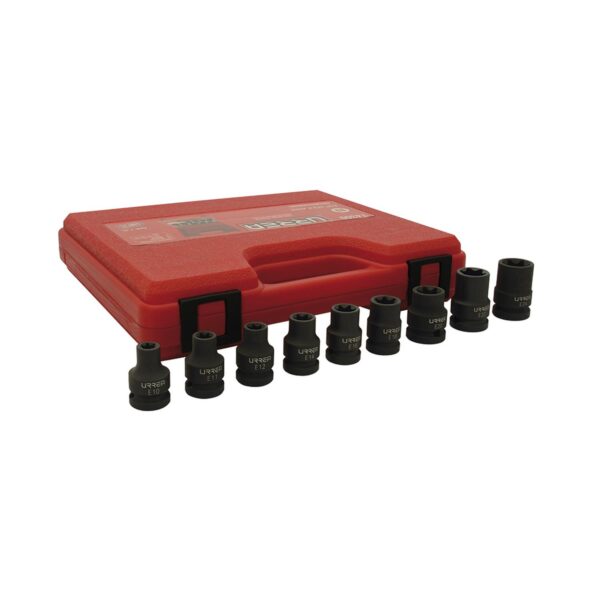 74300 Juego de dados de impacto torx hembra cuadro de 1/2", 9 piezas Urrea