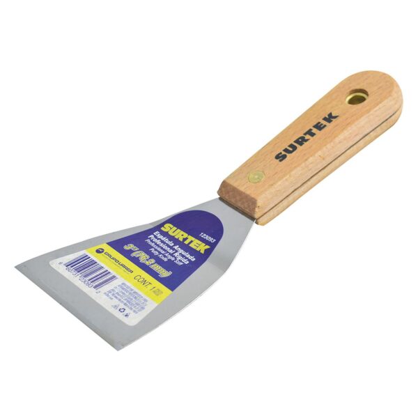123093 Espatula rigida angulada de acero de alto carbon con mango de madera 3" Surtek