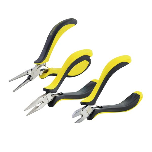 95P3 Juego de mini pinzas con mango bimaterial para electronica, 3 piezas Surtek