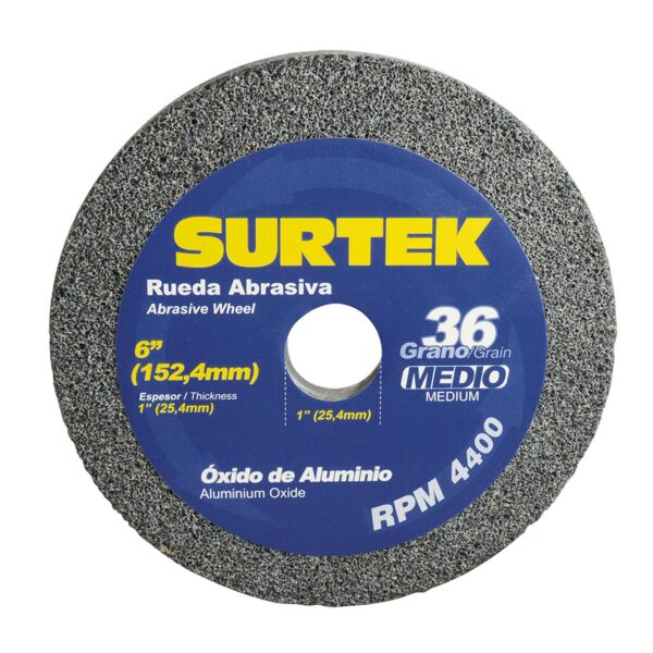 128006 Rueda abrasiva de oxido de aluminio grano 36, 6" x 1" Surtek