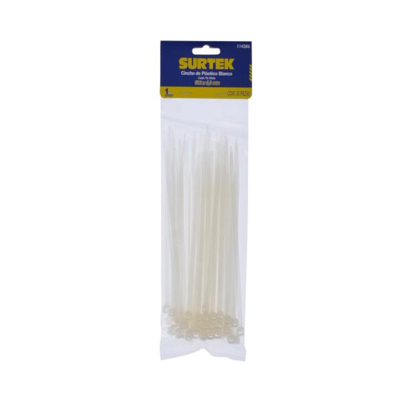 114206 Cinchos plasticos 160 x 4.8 mm, tension 27 Kg de 50 piezas color natural Surtek
