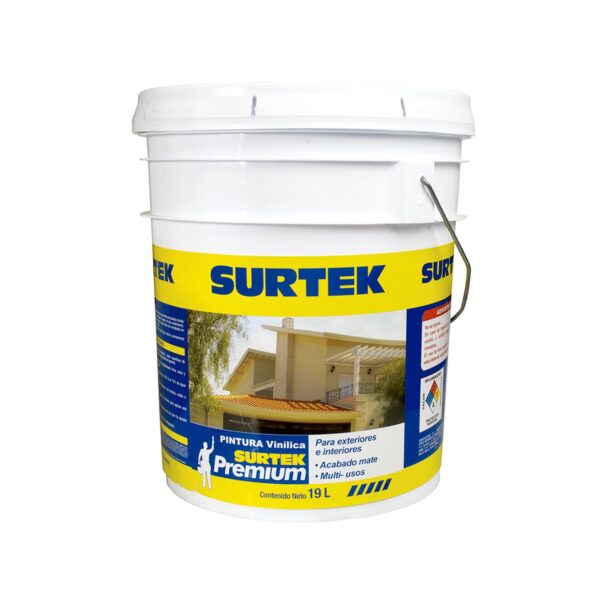 SP10414 Cubeta de pintura vinilica premium 19 Lt color amarillo intenso Surtek