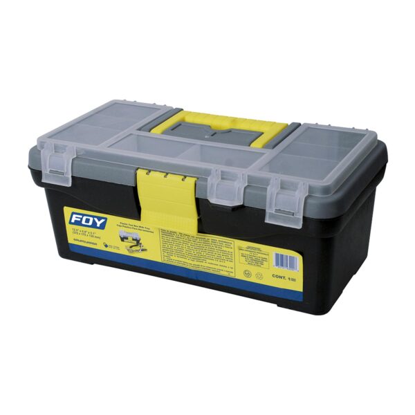 143200 Caja portaherramientas plastica con broches plasticos y organizador 12" x 6" x 5" Foy