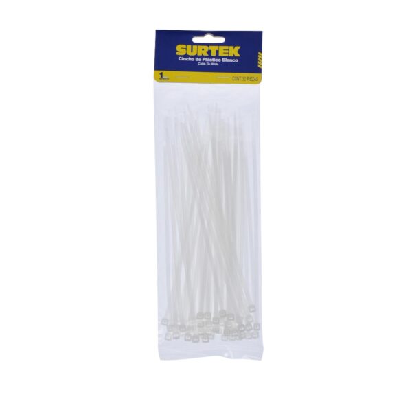 114210 Cinchos plasticos 203 x 4.6 mm, tension 22 Kg de 50 piezas color natural Surtek