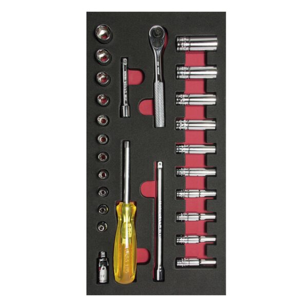 CH102 Juego de dados cortos y largos y accesorios cuadro de 1/4" en pulgadas, 26 piezas Urrea