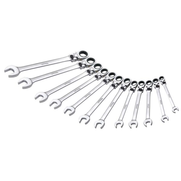 12MF12M Juego de llaves combinadas pulido espejo flexibles de matraca spline metricas, 12 piezas Urr