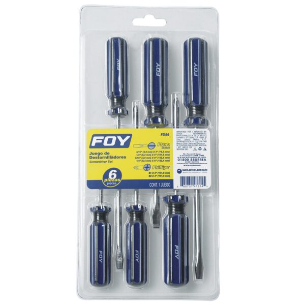 FDE6 Juego de destornilladores con mango de PVC combinados, 6 piezas Foy
