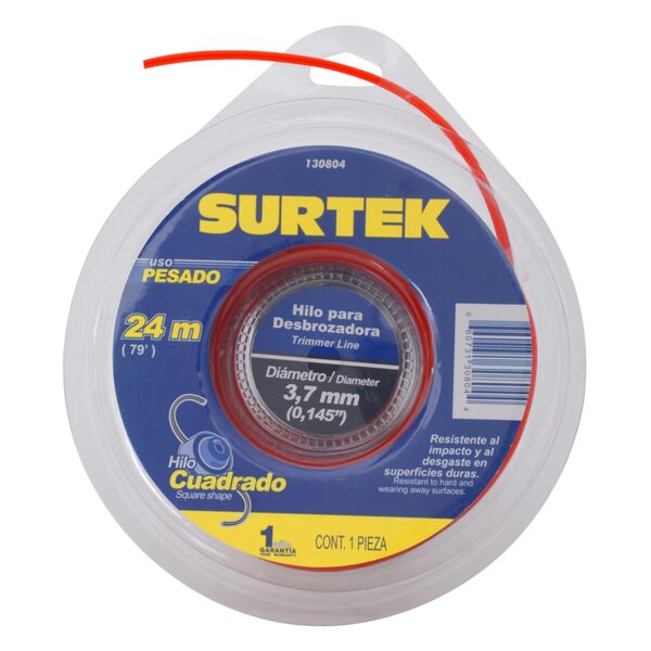 130804 Nailon para desbrozadora cuadrado, 3.7 mm x 24 m Surtek