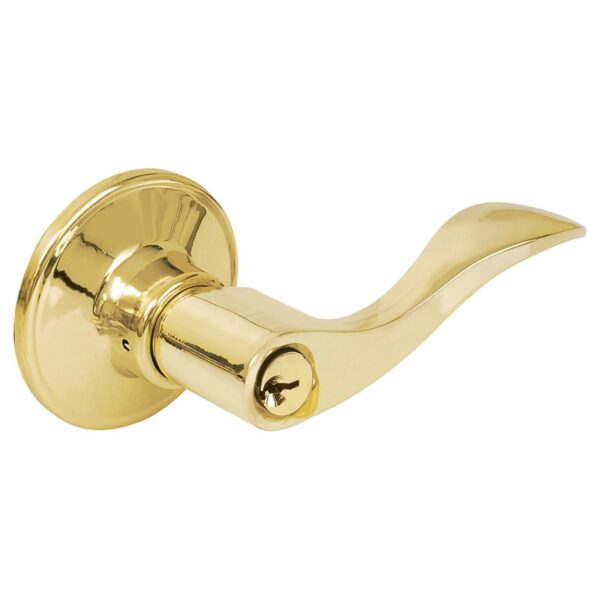 19MA Manija tubular curva funcion baño, laton brillante, llave estandar, blister Lock
