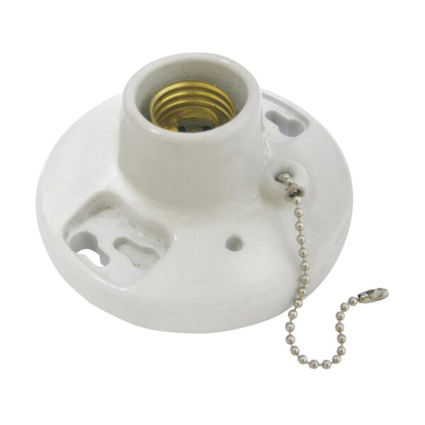 136666 Portalampara sencilla redonda de porcelana con cadena para techo 4.5" Surtek