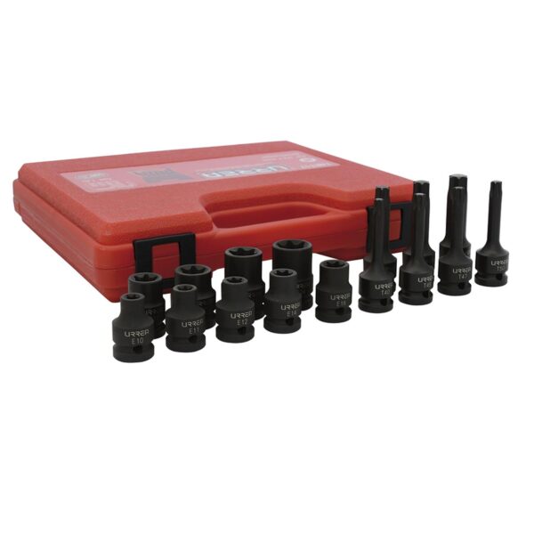 74ET17 Juego de dados de impacto torx hembra y punta torx cuadro de 1/2", 16 piezas Urrea