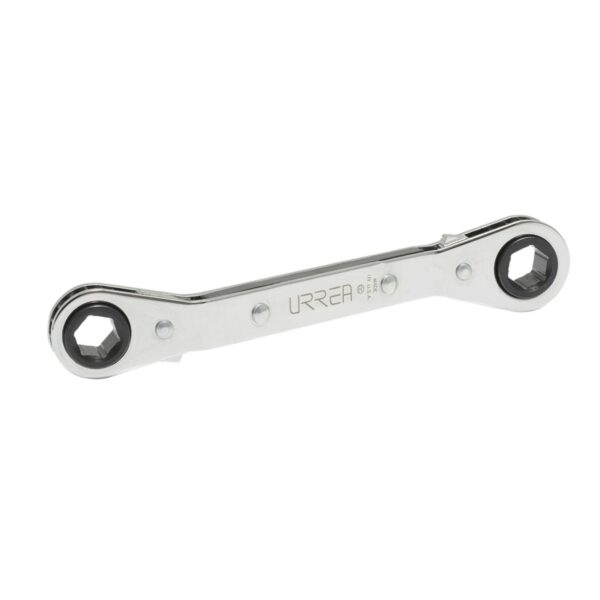 1186M Llave de estrias pulido espejo acodada de matraca metrica, 12 puntas, 16 x 18 mm Urrea
