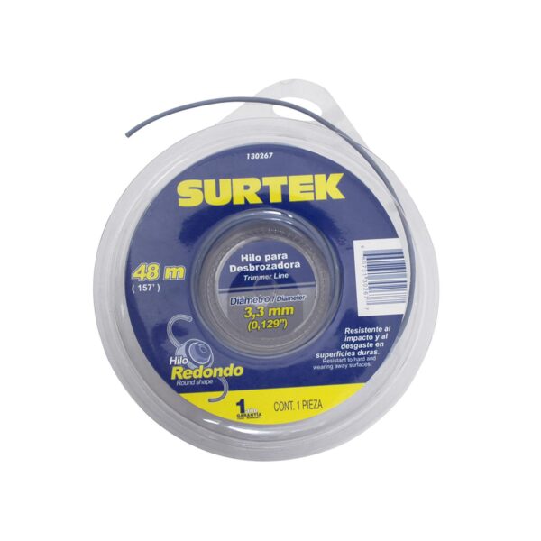 130267 Nailon para desbrozadora doble blister, 3.3 mm x 48 m Surtek