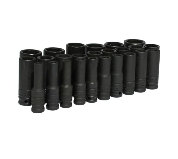 74216 Juego de dados largos de impacto cuadro de 1/2", 6 puntas, metricos, 25 piezas Urrea