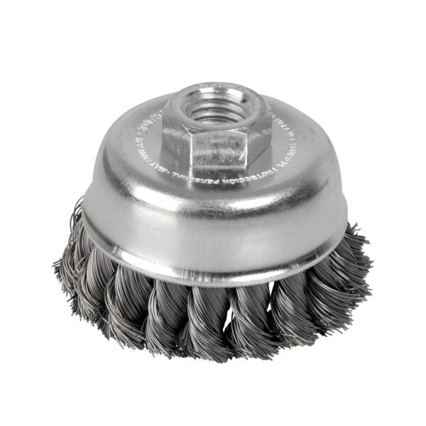 C517 Carda copa trenzada alambre delgado 5" x 0.35 mm con rosca M14 Surtek