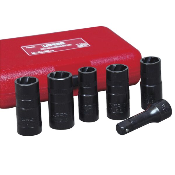 7400SWL Juego de extractor tuercas barridas doble boca 1/2", 6 piezas Urrea