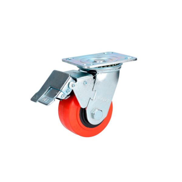 RR10B Rodaja de poliuretano rojo giratoria con freno 4" Surtek