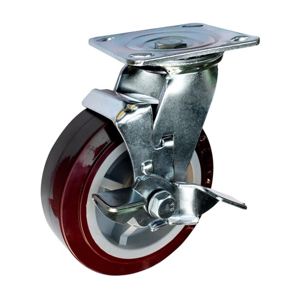 RPU10B Rodaja de poliuretano marron giratoria con freno 4" Surtek