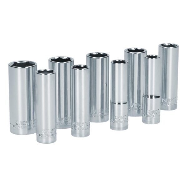S12M Juego de dados largos cuadro de 3/8" metricos, 6 puntas, 9 piezas Surtek