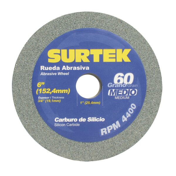 128030 Rueda abrasiva de carburo de silicio grano 60, 6" x 3/4" Surtek