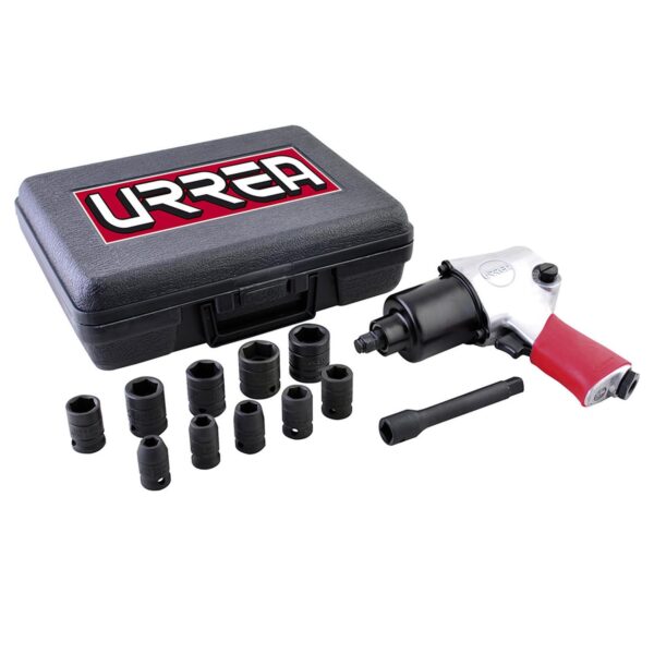 UP731K Juego de pistola de impacto neumatica cuadro de 1/2" y accesorios en pulgadas, 13 piezas Urre