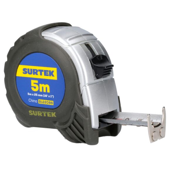 B122086 Flexometro con carcasa anti-impacto silver 5 m x 1" Surtek