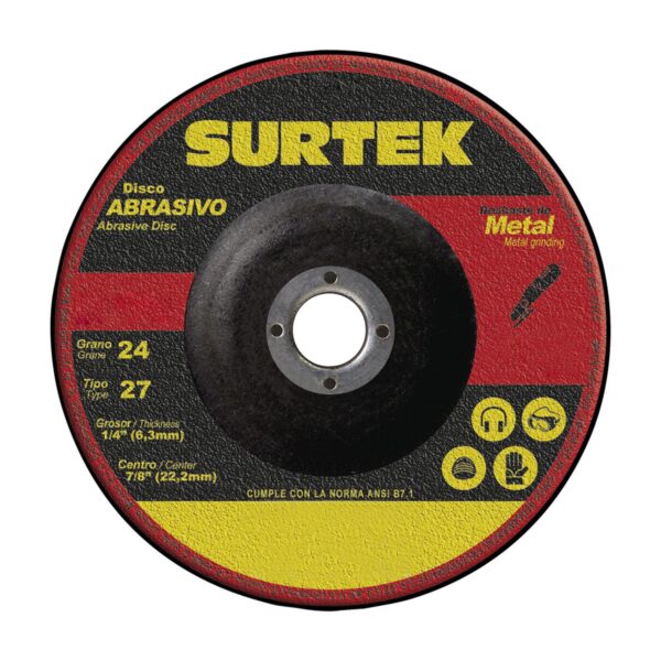 123321 Disco abrasivo tipo 27 para metal 7" x 1/4" Surtek