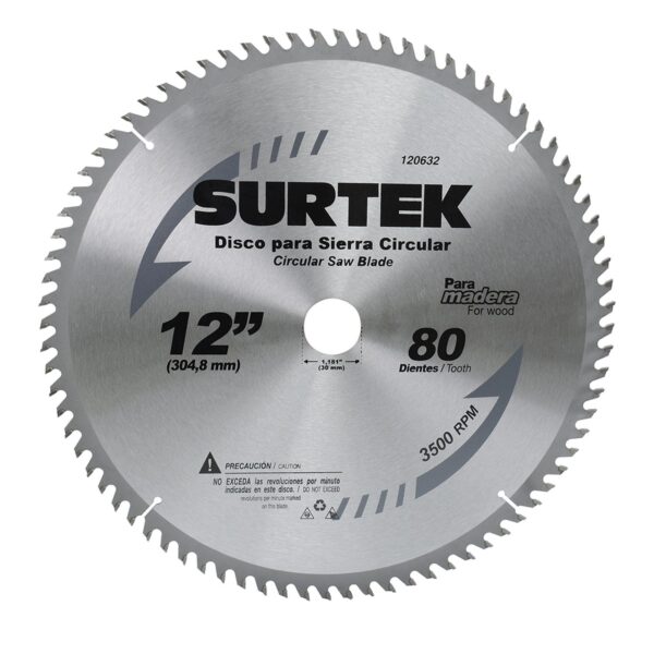 120632 Disco para sierra circular para corte madera 80 dientes, 12" Surtek