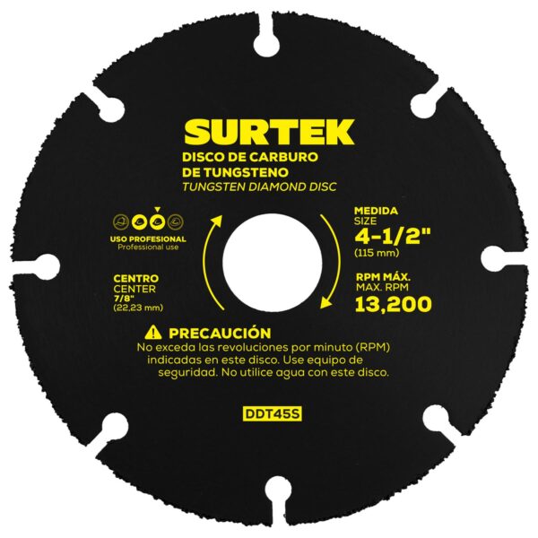 DDT45S Disco de diamante multi-corte punta de carburo de tungsteno, 4-1/2" Surtek