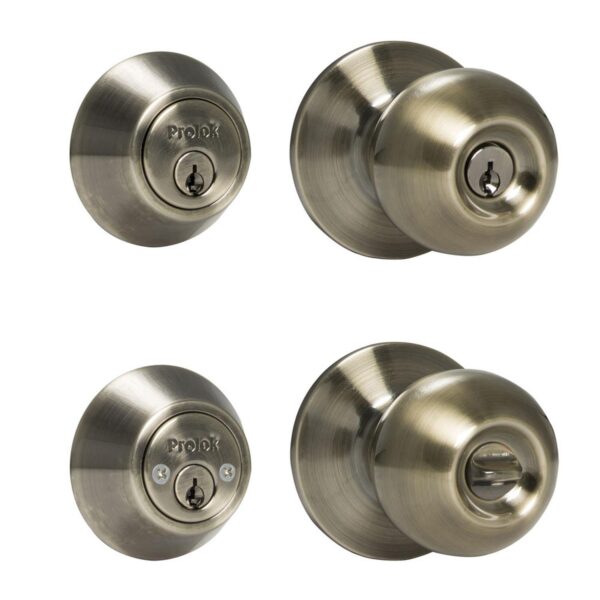 MY-CT5362BOLA-US5 Combo de pomo bola funcion doble, laton antiguo, llave estandar, blister Prolok