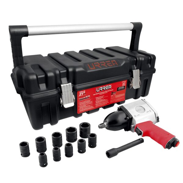 UP734HK Juego de pistola de impacto neumatica cuadro de 1/2" y accesorios en pulgadas, 13 piezas Urr