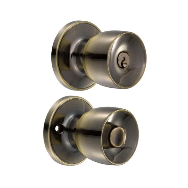 21PO Pomo tubular copa recta funcion recamara, laton antiguo, llave estandar, blister Lock