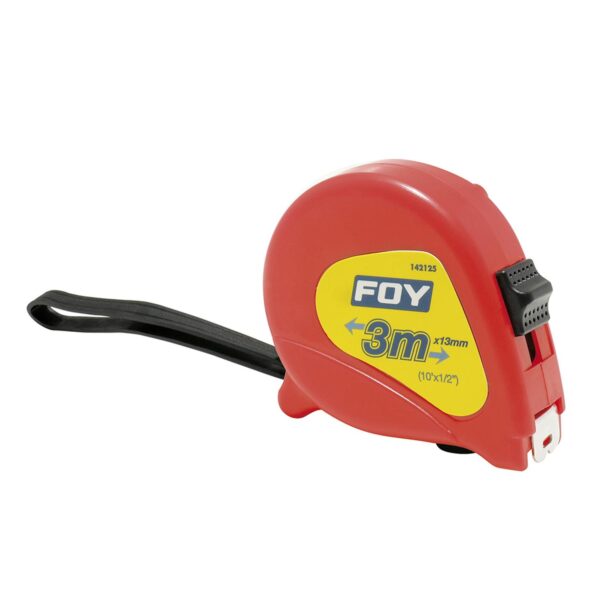 142125 Flexometro con carcasa de plastico rojo 3 m x 1/2" Foy