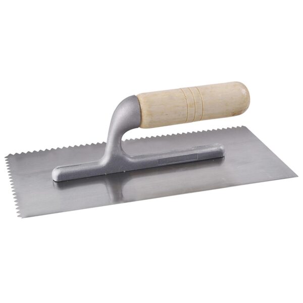 123184 Llana dentada triangular de acero al alto carbon con mango de madera 11" x 5" Surtek
